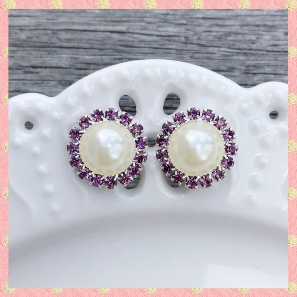 Purple and Cream Stud Earrings